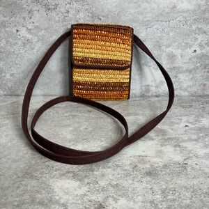 Brown and Tan Woven Crossbody Bag